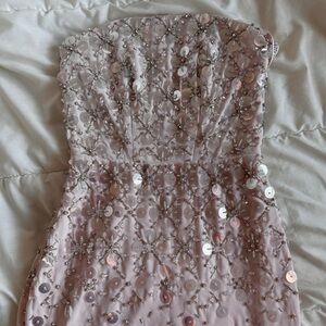Oh Polly Pink Embellished Strapless Dress
